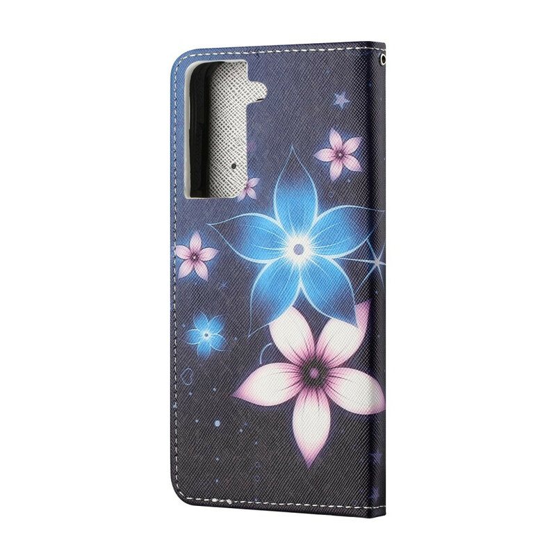 Folio Deksel Til Samsung Galaxy S21 5G Med Kjede Lunar Strap Blomster