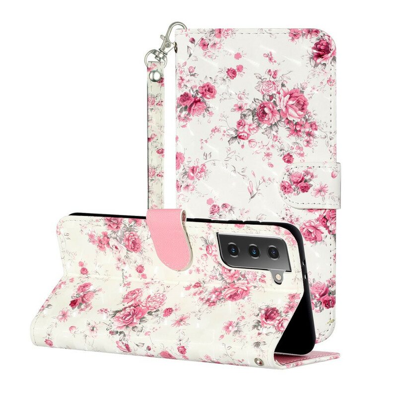 Folio Deksel Til Samsung Galaxy S21 5G Med Kjede Strap Light Spot Flowers