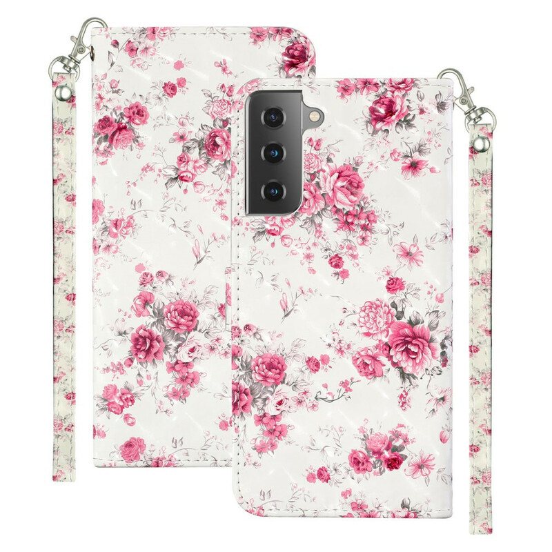 Folio Deksel Til Samsung Galaxy S21 5G Med Kjede Strap Light Spot Flowers