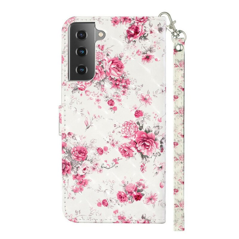 Folio Deksel Til Samsung Galaxy S21 5G Med Kjede Strap Light Spot Flowers