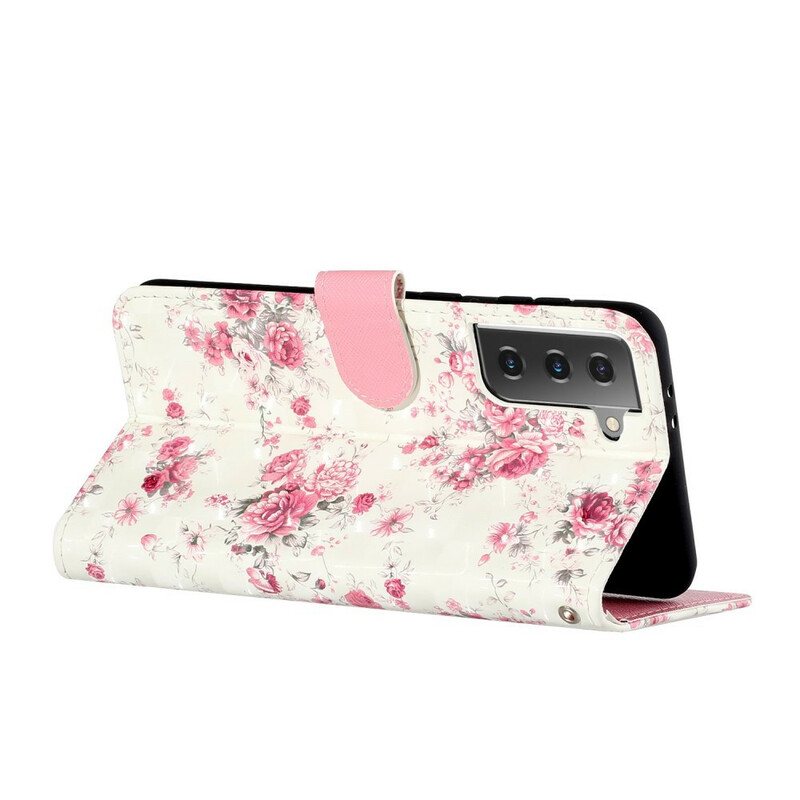 Folio Deksel Til Samsung Galaxy S21 5G Med Kjede Strap Light Spot Flowers