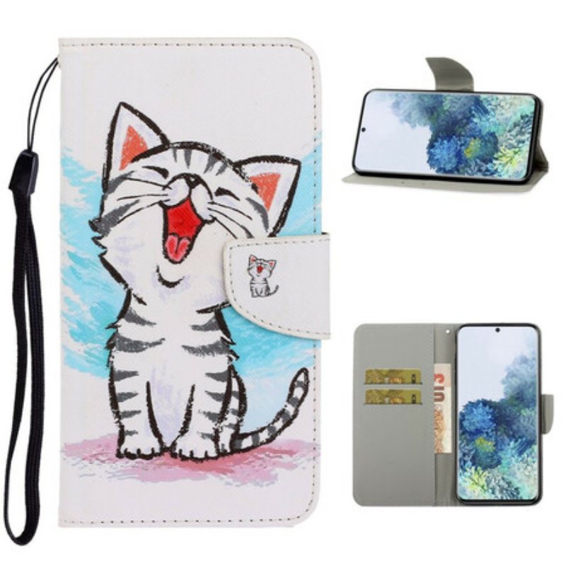 Folio Deksel Til Samsung Galaxy S21 5G Med Kjede Strappy Color Kitten