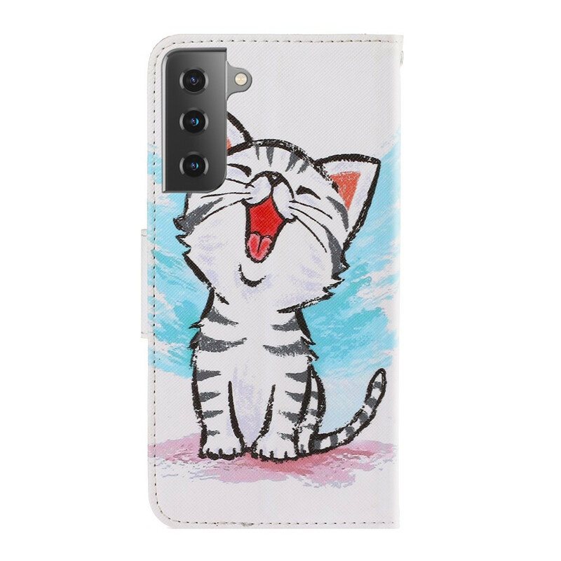 Folio Deksel Til Samsung Galaxy S21 5G Med Kjede Strappy Color Kitten