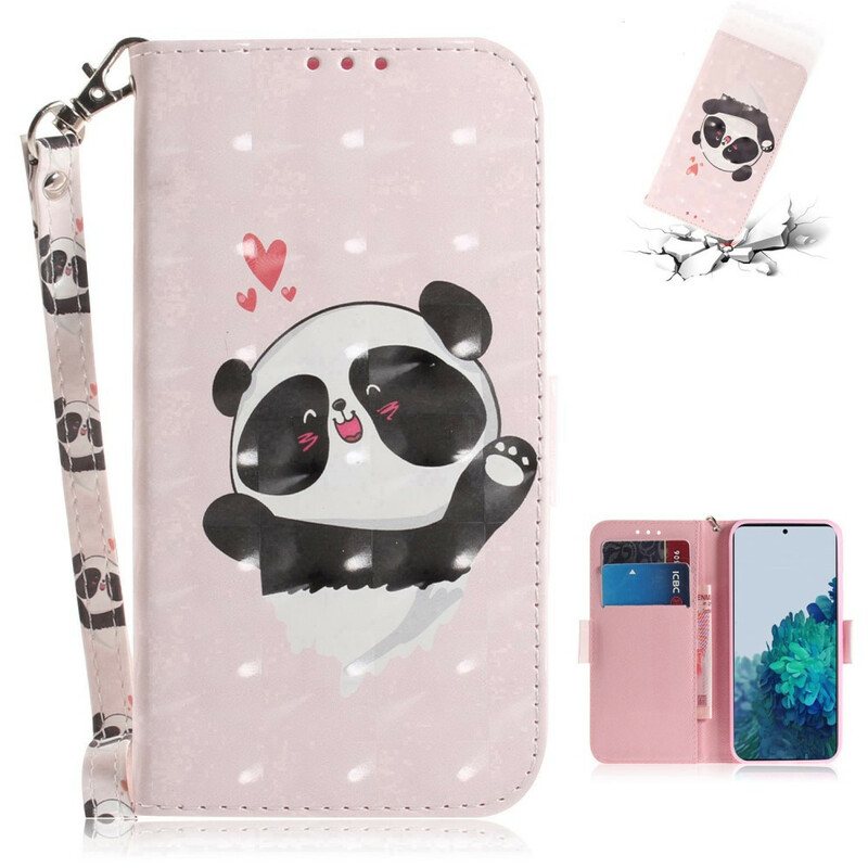 Folio Deksel Til Samsung Galaxy S21 5G Med Kjede Strappy Panda