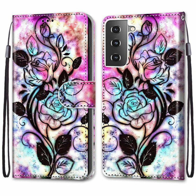 Folio Deksel Til Samsung Galaxy S21 5G Neon Blomster