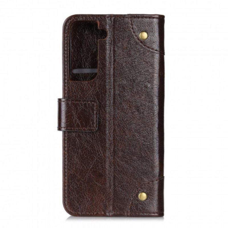 Folio Deksel Til Samsung Galaxy S21 5G Stil Nappa Leather Vintage Nagler