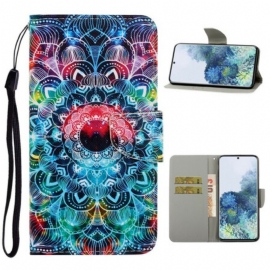 Lærdeksel Til Samsung Galaxy S21 5G Med Kjede Prangende Strappy Mandala