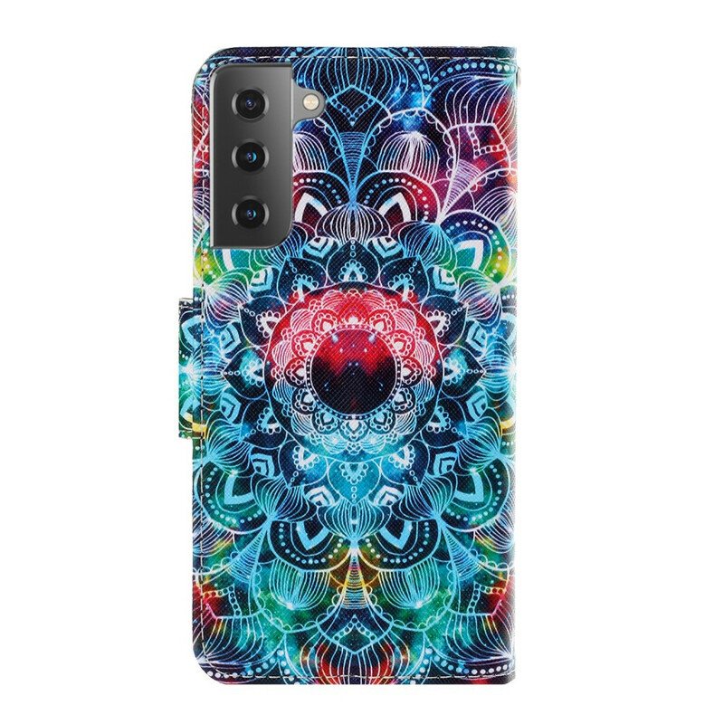 Lærdeksel Til Samsung Galaxy S21 5G Med Kjede Prangende Strappy Mandala