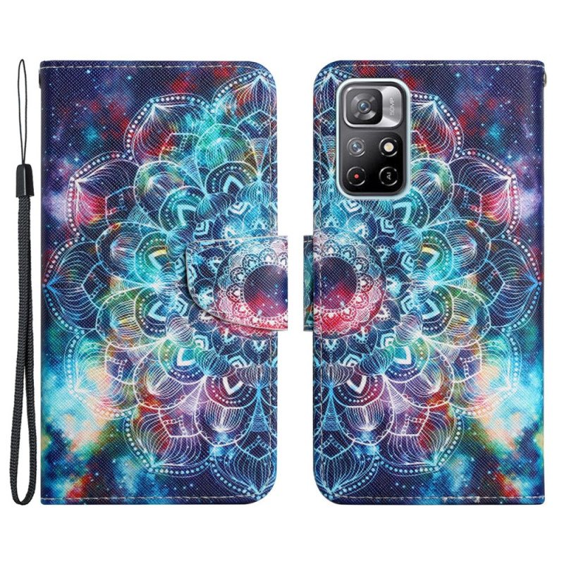 Folio Deksel Til Poco M4 Pro 5G Med Kjede Prangende Half Mandala Strappy