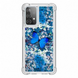 Deksel Til Samsung Galaxy A52 4G / A52 5G / A52s 5G Glitter Blå Sommerfugler