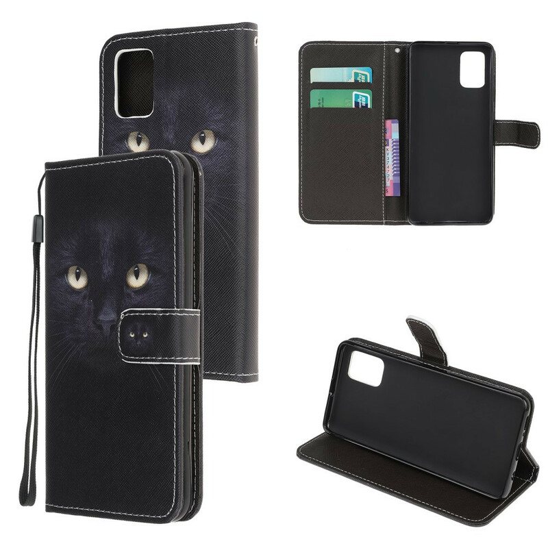 Folio Deksel Til Samsung Galaxy A52 4G / A52 5G / A52s 5G Med Kjede Strappy Black Cat Eyes