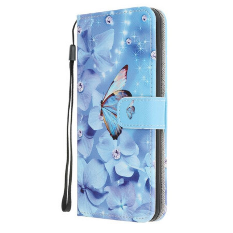 Folio Deksel Til Samsung Galaxy A52 4G / A52 5G / A52s 5G Med Kjede Strappy Diamond Sommerfugler