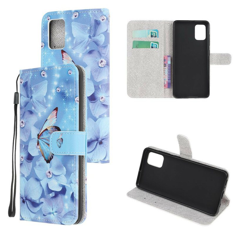 Folio Deksel Til Samsung Galaxy A52 4G / A52 5G / A52s 5G Med Kjede Strappy Diamond Sommerfugler