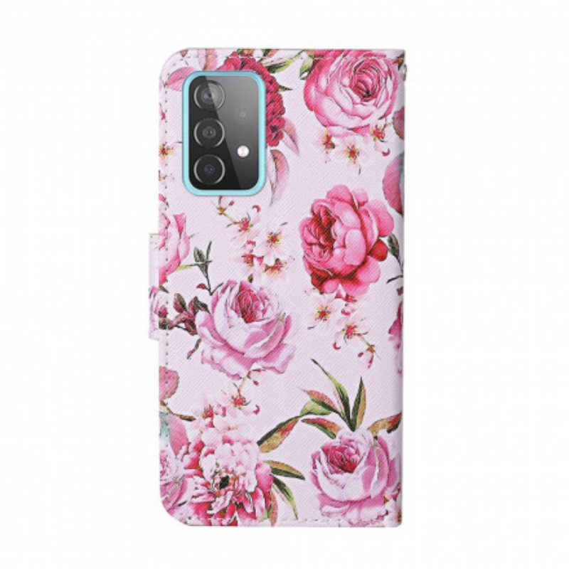 Folio Deksel Til Samsung Galaxy A52 4G / A52 5G / A52s 5G Mesterlige Blomster Med Stropp