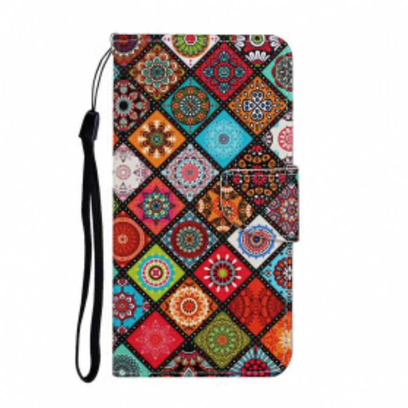 Folio Deksel Til Samsung Galaxy A52 4G / A52 5G / A52s 5G Patchwork Mandalaer Med Snor