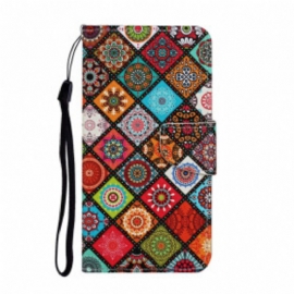 Folio Deksel Til Samsung Galaxy A52 4G / A52 5G / A52s 5G Patchwork Mandalaer Med Snor