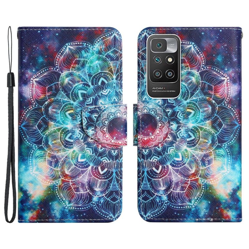 Folio Deksel Til Xiaomi Redmi 10 Med Kjede Prangende Half Mandala Strappy