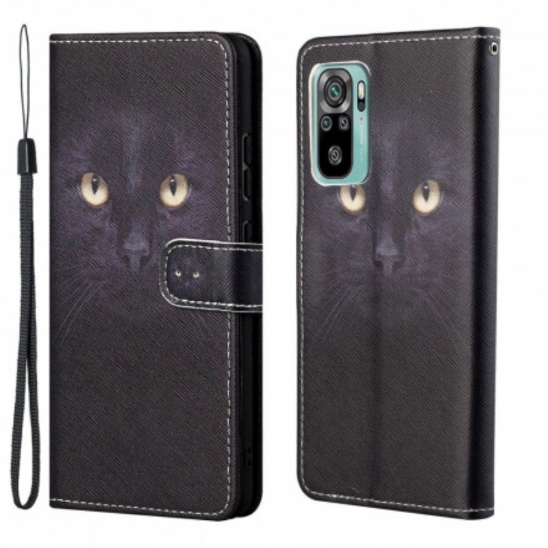 Folio Deksel Til Xiaomi Redmi 10 Med Kjede Strappy Black Cat Eyes