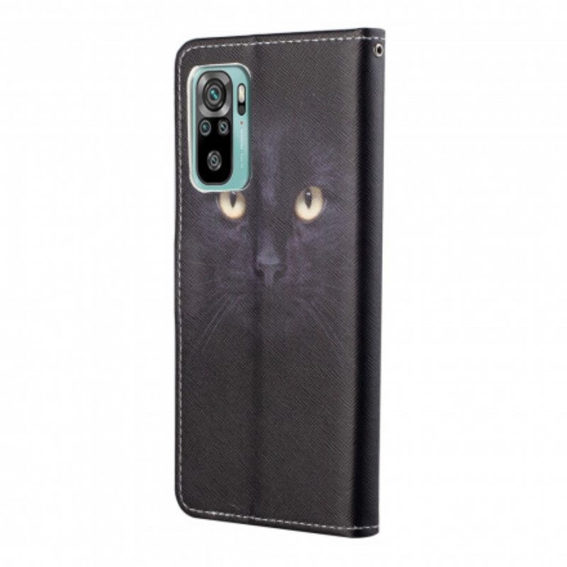 Folio Deksel Til Xiaomi Redmi 10 Med Kjede Strappy Black Cat Eyes