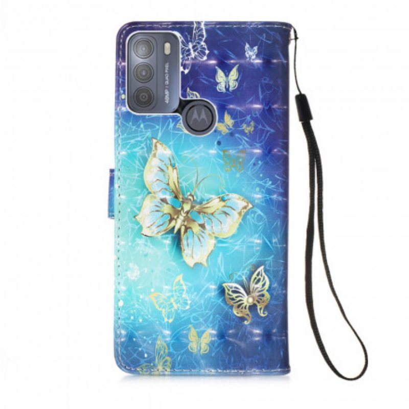 Lærdeksel Til Moto G50 Golden Butterflies Lanyard