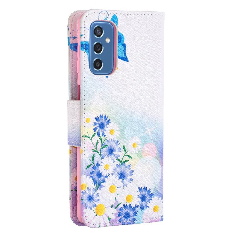 Folio Deksel Til Samsung Galaxy M52 5G Sommerfugl Og Blomster