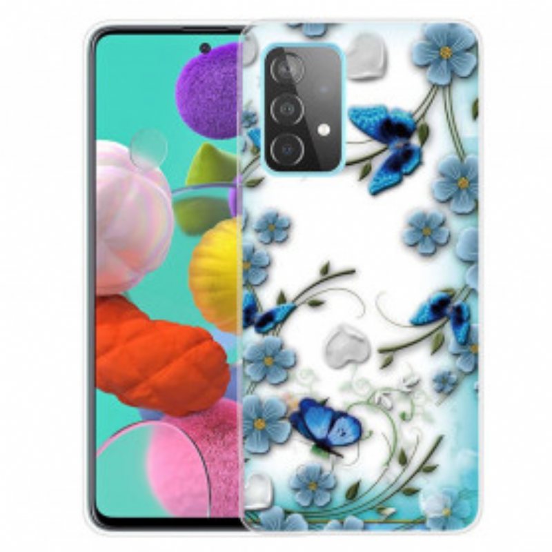 Deksel Til Samsung Galaxy A32 5G Retro Sommerfugler Og Blomster