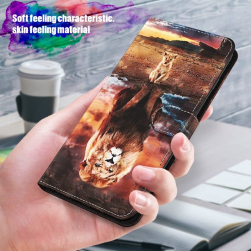 Folio Deksel Til Samsung Galaxy A32 5G Light Spot Lion Med Snor