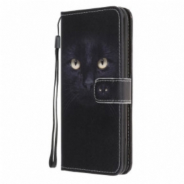 Lærdeksel Til Samsung Galaxy A32 5G Med Kjede Strappy Black Cat Eyes