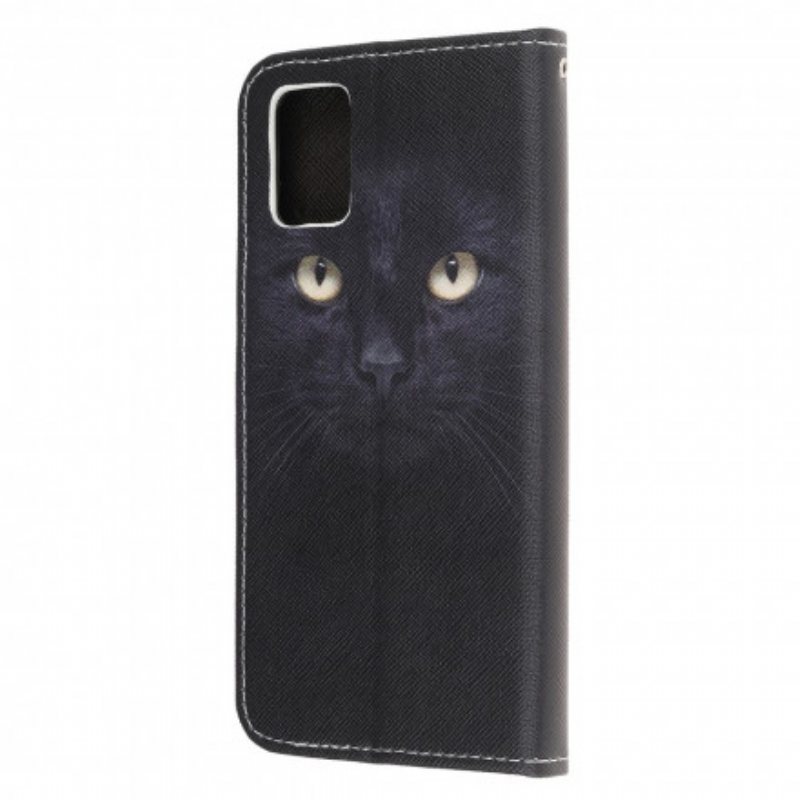 Lærdeksel Til Samsung Galaxy A32 5G Med Kjede Strappy Black Cat Eyes