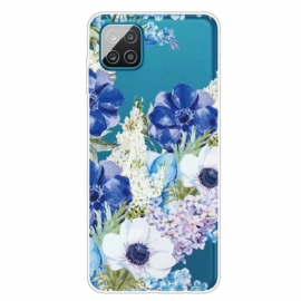 Deksel Til Samsung Galaxy M12 / A12 Sømløs Akvarell Blå Blomster