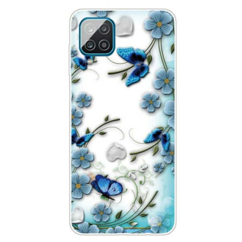 Deksel Til Samsung Galaxy M12 / A12 Sømløse Retro Sommerfugler Og Blomster