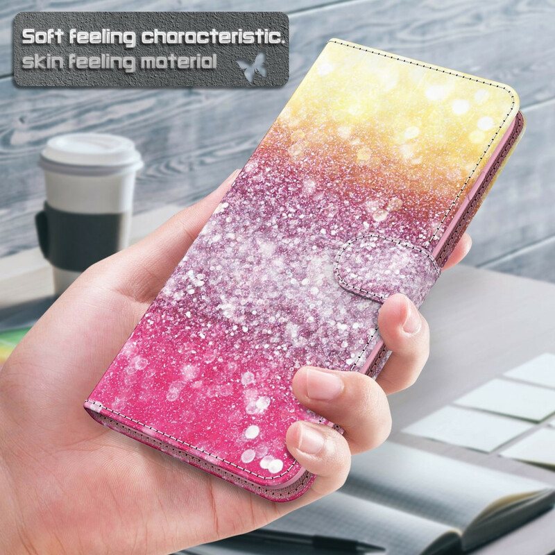 Folio Deksel Til Samsung Galaxy M12 / A12 Magenta Glittergradient