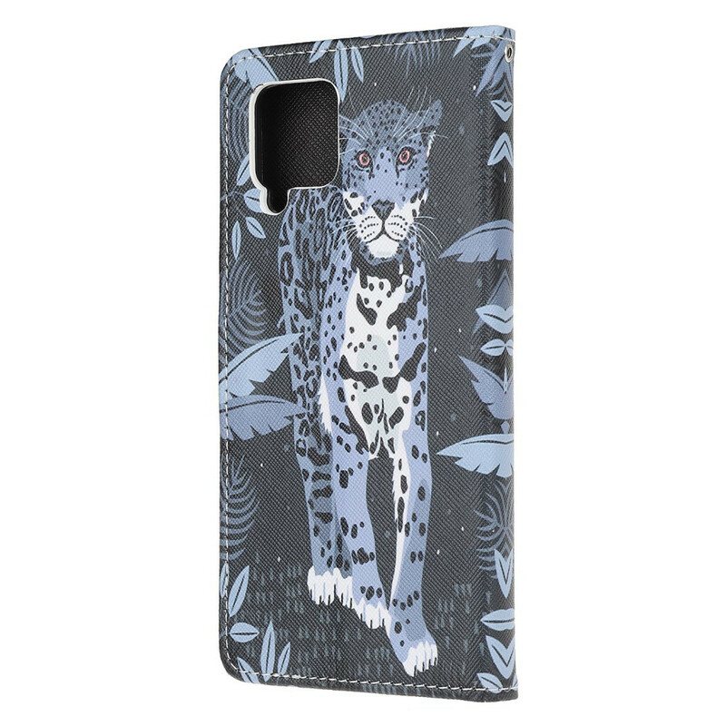 Folio Deksel Til Samsung Galaxy M12 / A12 Med Kjede Strappy Leopard