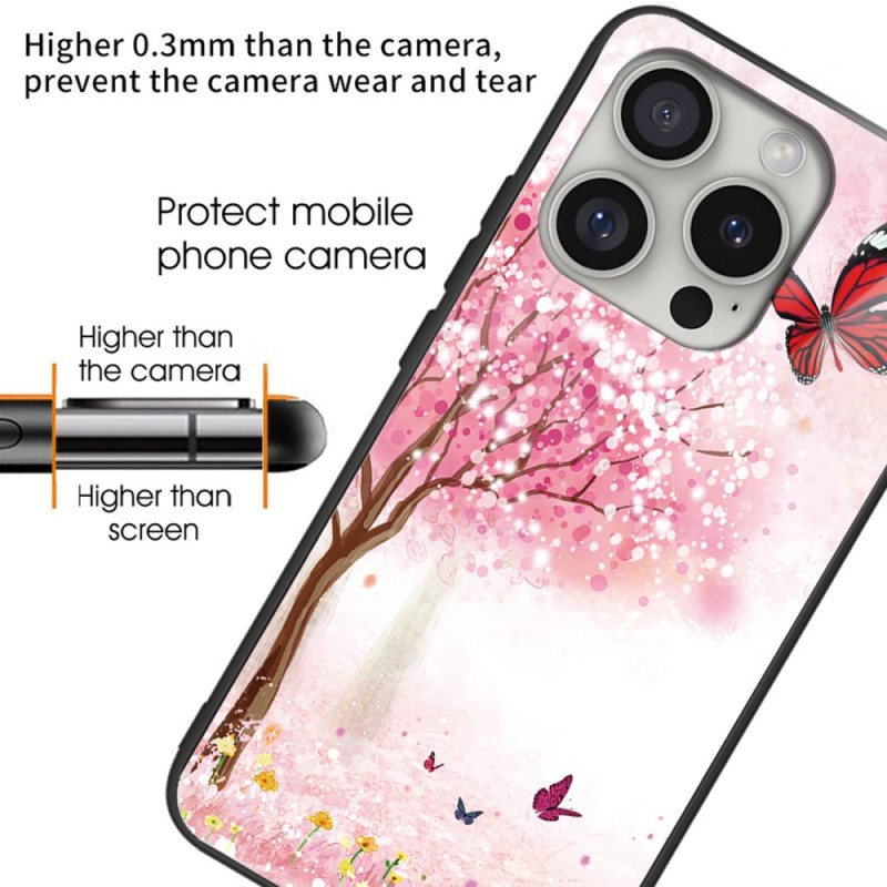 Deksel iPhone 16 Pro Max Mobildeksel Kirsebærblomster Av Herdet Glass