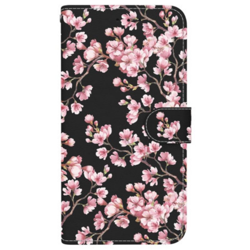 Folio Deksel iPhone 16 Pro Max Strappede Plommeblomster Beskyttelse Deksel