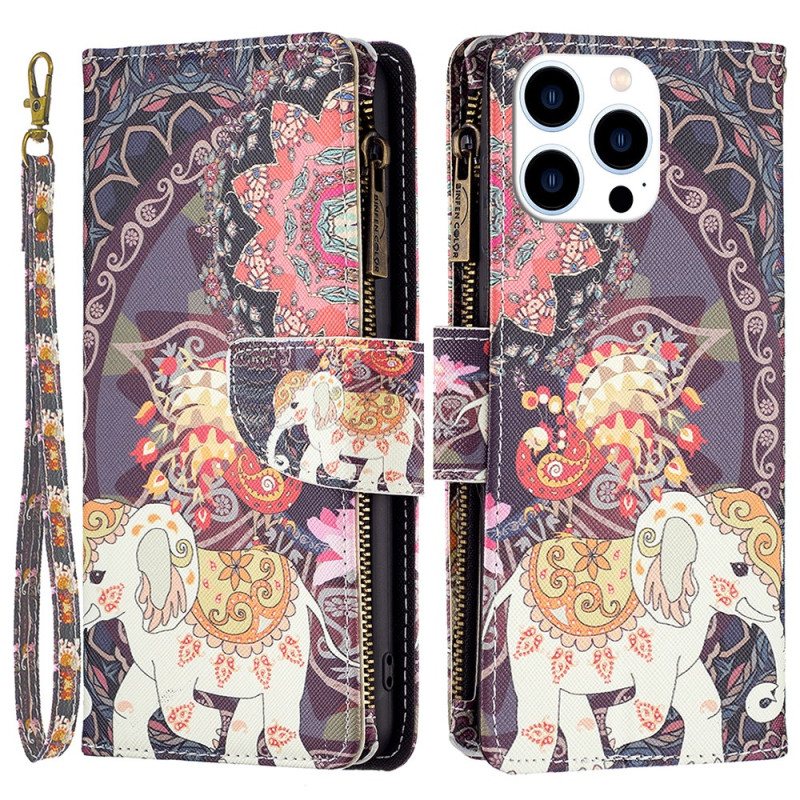 Folio Deksel iPhone 16 Pro Max Tribal Elephant Lommebok Med Stropp Beskyttelse Deksel