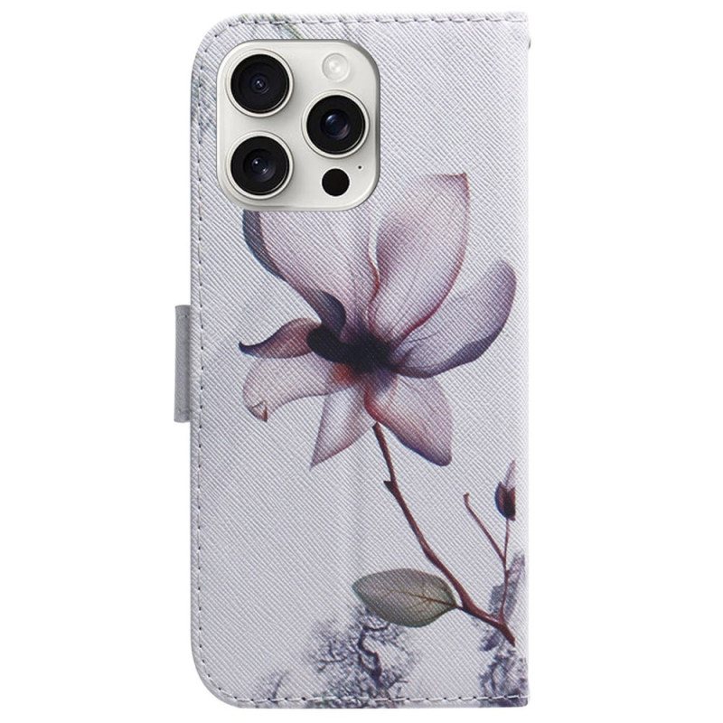 Folio Deksel Til iPhone 16 Pro Max Rosa Blomst