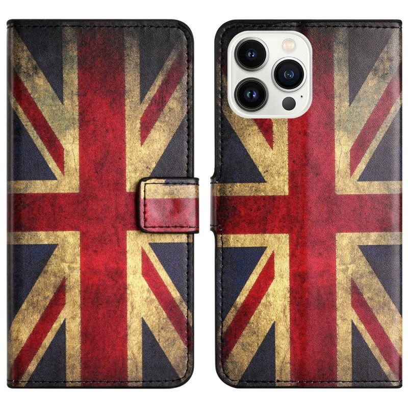 Lærdeksel Folio Deksel iPhone 16 Pro Max Mobildeksel Union Jack-flagg