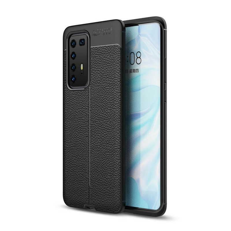 Deksel Til Huawei P40 Pro Dobbel Linje Litchi Leather Effect