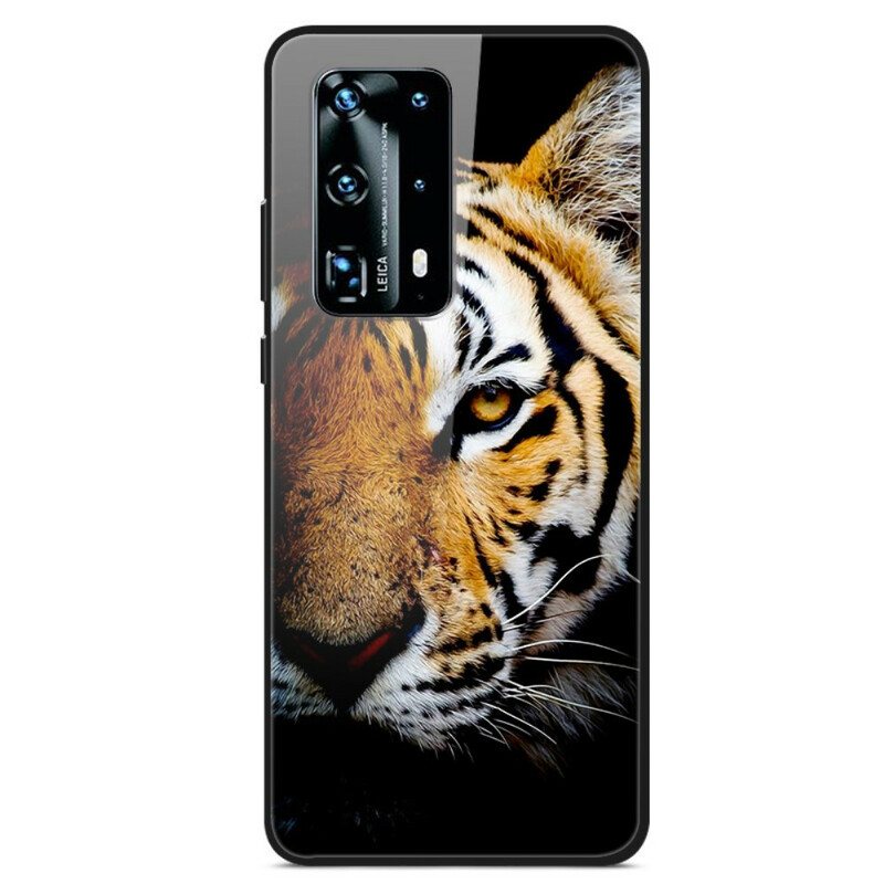 Deksel Til Huawei P40 Pro Realistisk Tiger Herdet Glass