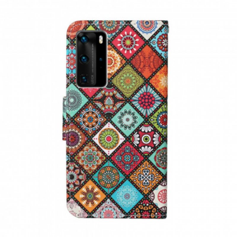 Lærdeksel Til Huawei P40 Pro Patchwork Mandalaer Med Snor