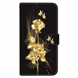 Folio Deksel Samsung Galaxy A16 5g Gylden Og Rosa Sommerfugl