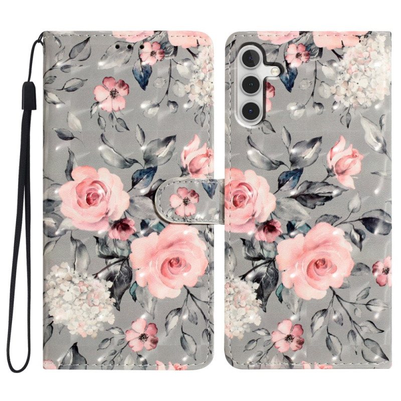 Folio Deksel Samsung Galaxy A16 5g Rosa Blomstermønster Beskyttelse Deksel