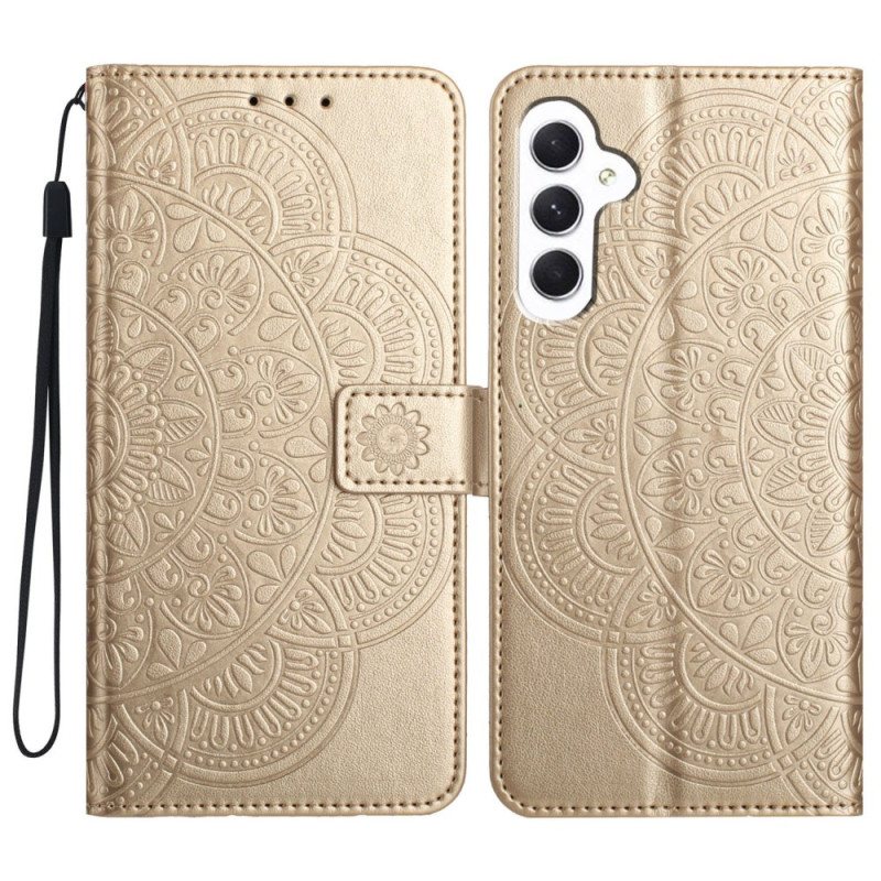 Lærdeksel Folio Deksel Samsung Galaxy A16 5g Mobildeksel Mandala Design Med Snor