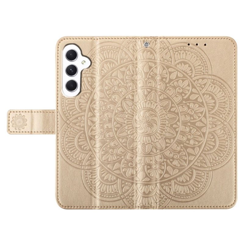 Lærdeksel Folio Deksel Samsung Galaxy A16 5g Mobildeksel Mandala Design Med Snor