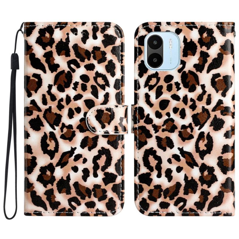 Folio Deksel Til Xiaomi Redmi A1 Med Kjede Strappy Leopardtrykk