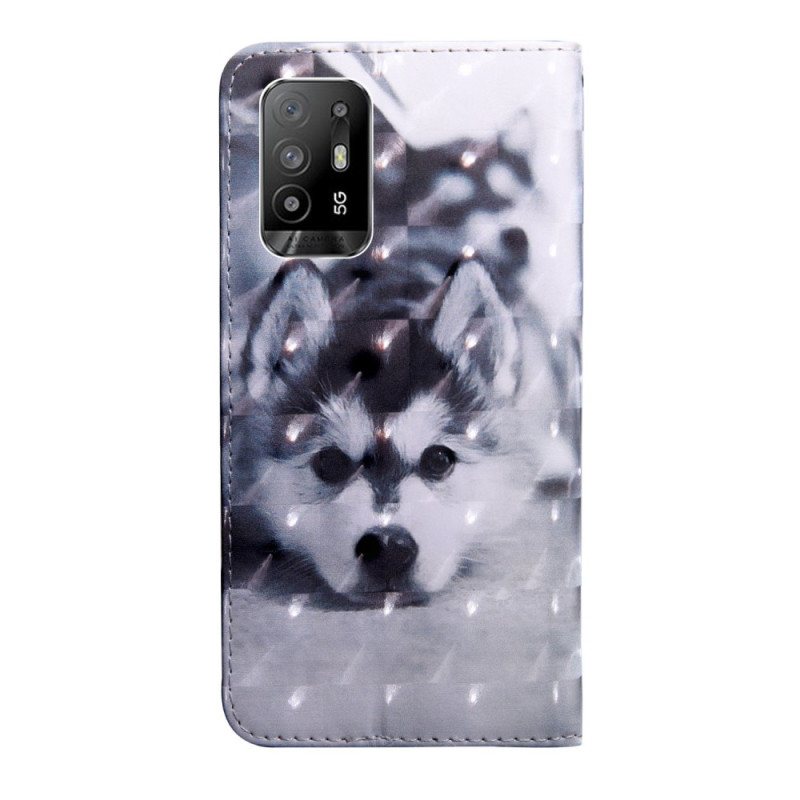 Folio Deksel Til Oppo A94 5G Husky Hund Med Snor