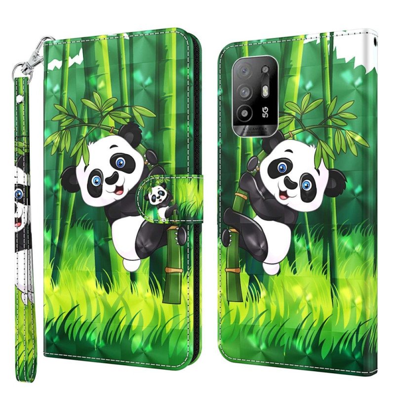 Lærdeksel Til Oppo A94 5G Panda Med Snor