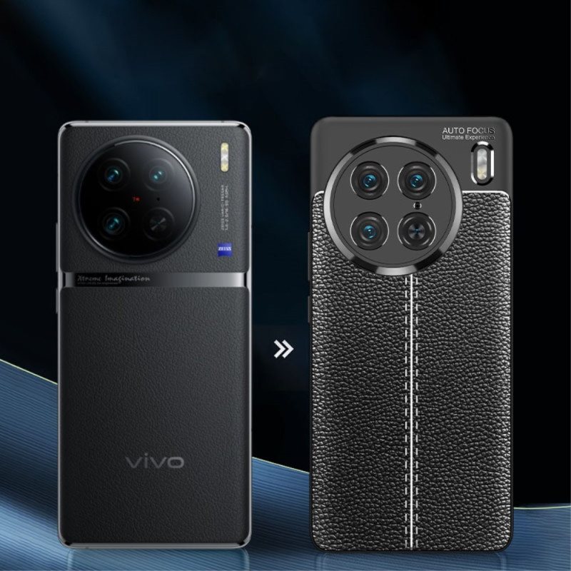 Deksel Til Vivo X90 Pro Dobbel Linje Litchi Leather Effect