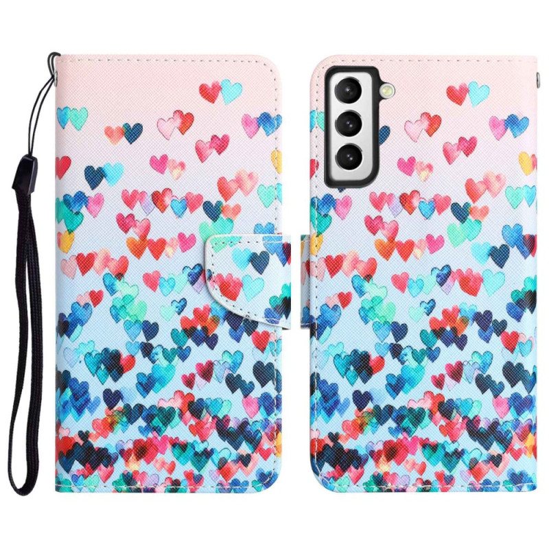 Folio Deksel Til Samsung Galaxy S23 Plus 5G Med Kjede Bare Strappy Hearts